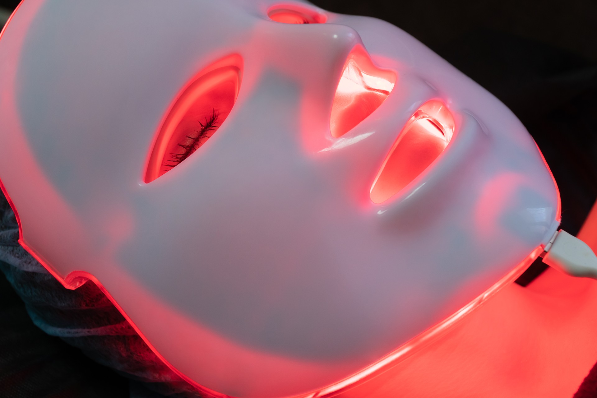 mask for phototherapy on a woman face