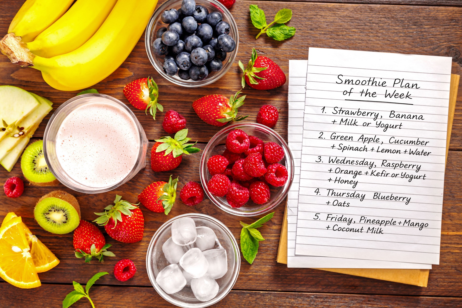 Smoothie plan paper with ingredients for cooking